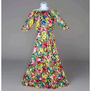 Alexia Admor Dress Womens XS Multicolor Floral Off Shoulder Maxi Boho Tiered